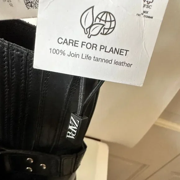 NWT ZARA BLACK LEATHER MOTO COMBAT BOOTS EURO SIZE 39 - Picture 3 of 5